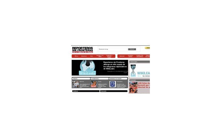 El sitio de Reporteros Sin Fronteras en la actualidad.