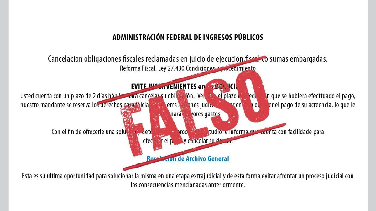 The AFIP warns about the circulation of a false email that asks for data to carry out scams The AFIP warns about the circulation of a false email that asks for data to carry out scams