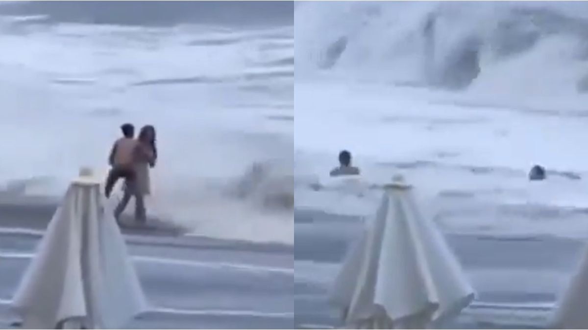 A woman was with her partner on the beach, she was swept away by a wave and disappeared