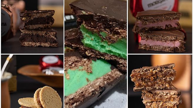 Alfajores de avena. Además de la tradicional rellena de dulce de leche, se puede encontrar sabores exóticos elaborados por Natalia de frutos rojos, lemon pie y de menta, entre otros.