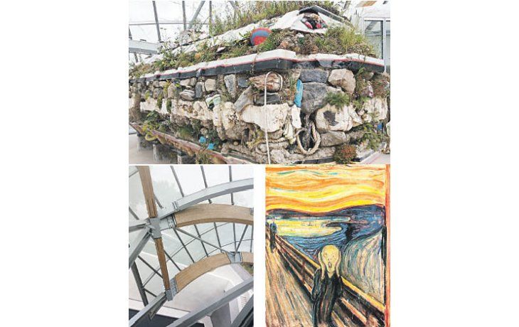 ámbito.com | Abajo, el derroche de materiales utilizados por Frank Gehry, que deslumbra del mismo modo que las obras cumbre del siglo XX, como “El grito”, de Munch (Der.), prestadas por otros museos a la Fundación Louis Vuitton, cuya terraza domina la imponente instal