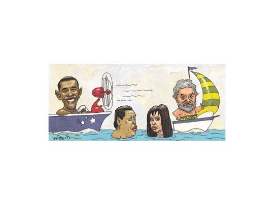 Barack Obama, Hugo Chávez, Cristina de Kirchner y Luiz Lula da Silva.