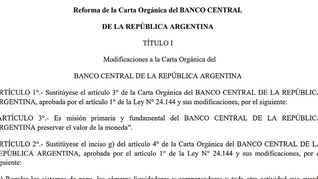 El Gobierno impulsa la reforma del BCRA.&nbsp;