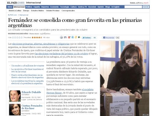 La prensa internacional resaltó el arrasador triunfo de Cristina (foto 1)