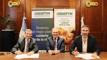 El acto de firma se realizó el 31 de octubre con la presencia de Eduardo Brigada, presidente de FIRA, Juan Pablo Diab, interventor de OSDEPYM y José Bereciartúa, secretario general de CAME.
