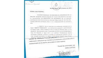 denuncia. La Secretaría de Seguridad presentó una denuncia para que la Justicia investigue si Gendarmería realiza tareas de inteligencia ilegales.