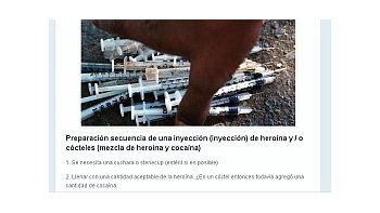 El sitio pretende enseñarles a los drogadictos como inyectarse y evitar posibles infecciones