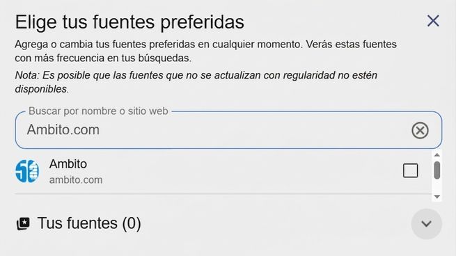 Google ahora te permitirá elegir a Ámbito como una fuente preferida.