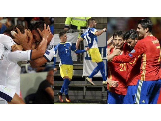 Italia y España ganaron en lo que será una lucha cuerpo a cuerpo en el grupo G. Kosovo se estrenó en eliminatorias con un empate en Finlandia.