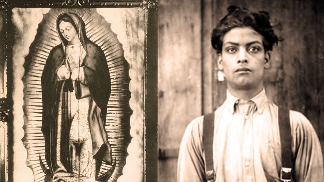 El soldado Luciano Pérez Carpio coloca una bomba a los pies de la imagen de la Virgen de Guadalupe en 1921, la imagen no sufre daño alguno.&nbsp;