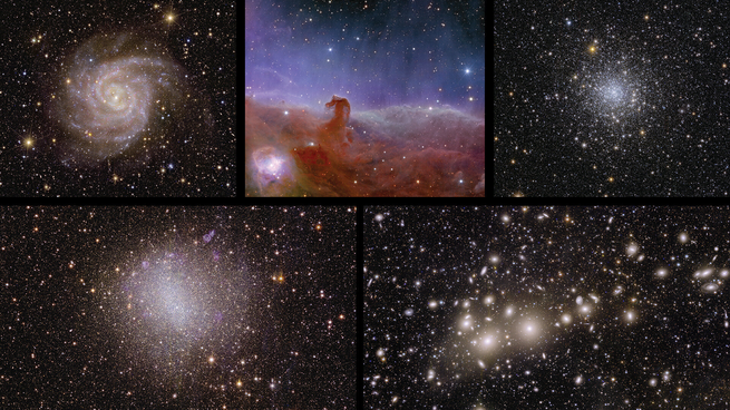 Las primeras cinco imágenes que formarán parte del&nbsp;mapa 3D más grande del universo, tomadas por el telescopio&nbsp;Euclid&nbsp;﻿y compartidas por la&nbsp;﻿ESA.