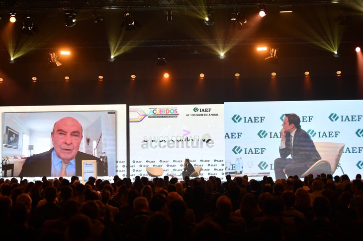 Former minister Domingo Cavallo speaking during the 41st meeting of the IAEF. Former minister Domingo Cavallo speaking during the 41st meeting of the IAEF.