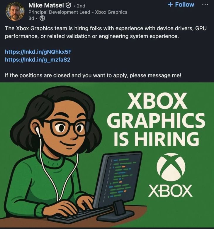 Anuncio de vacante de Microsoft con una imagen elaborada con Inteligencia Artificial. 
