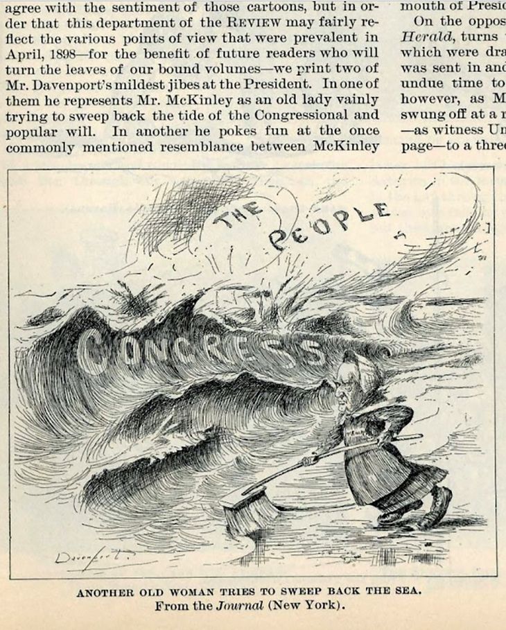 McKinley hizo hasta lo imposible para tratar de evitar la guerra con España, pero el hundimiento del USS Maine le quito toda posibilidad de frenar la ola del clamor popular y los Congresistas. McKinley hizo hasta lo imposible para tratar de evitar la guerra con España, pero el hundimiento del USS Maine le quito toda posibilidad de frenar la ola del clamor popular y los Congresistas.
