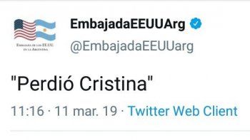 ¿hackeo o mensaje politico de la embajada de estados unidos?: perdio cristina