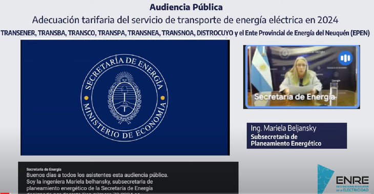 La exposición de la subsecretaria de Planeamiento Energético, Mariela Beljansky, durante la segunda audiencia pública virtual por la tarifa de luz La exposición de la subsecretaria de Planeamiento Energético, Mariela Beljansky, durante la segunda audiencia pública virtual por la tarifa de luz