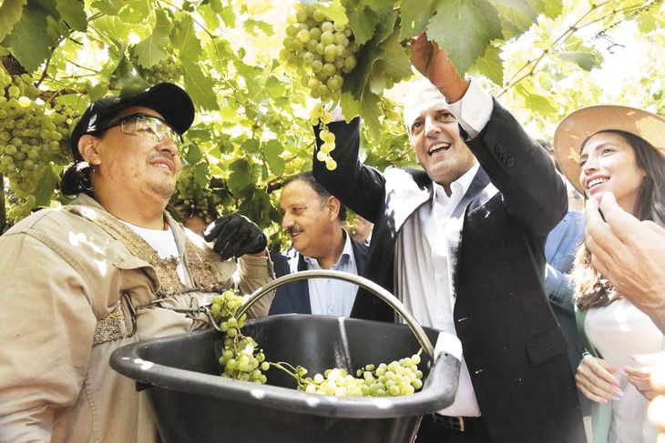 Vendimia. El gobernador Ricardo Quintela y el ministro Sergio Massa respaldaron la actividad vitivinícola, clave para la economía riojana.