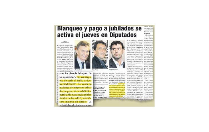ámbito.com | “Caza-bobos”. ÁmbitoFinanciero anticipó el 30 de mayo que el proyecto contenía dos cláusulas incorporadas  como señuelo para negociar  su modificación con la oposición: venta de acciones de la ANSES e inclusión de funcionarios públicos en el blanqueo.