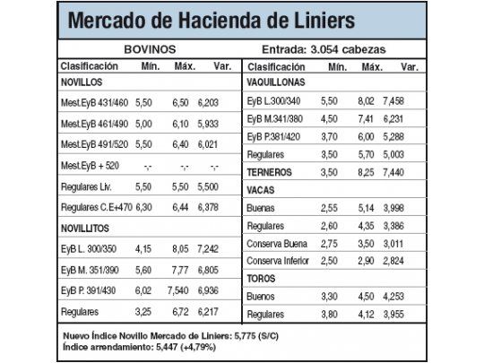 Subas de entre 1% y 2% para ganado en Liniers