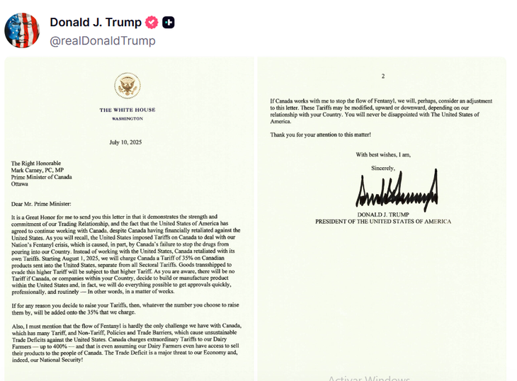 El mensaje de Donald Trump contra Canadá. El mensaje de Donald Trump contra Canadá.