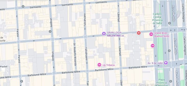 Mapa del Pasaje Rivarola, entre Bartolomé Mitre y Juan Domingo Perón, con sólo 100 metros de extensión