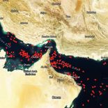Imagen del estrecho de Ormuz horas antes de que se reabra el paso. Imagen del estrecho de Ormuz horas antes de que se reabra el paso.