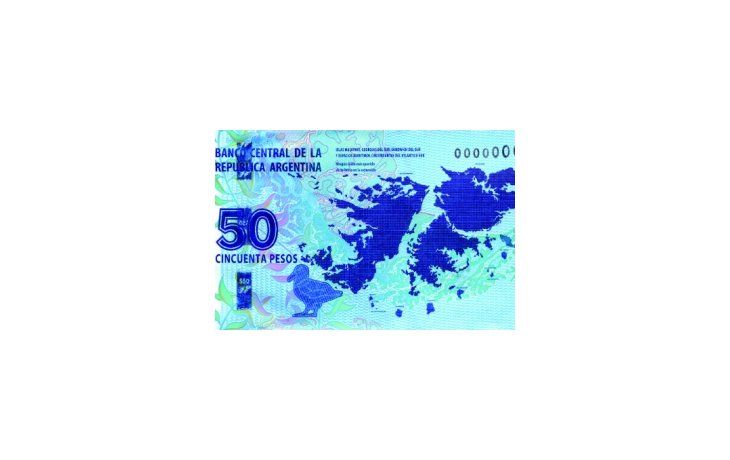 Edición especial del billete de $ 50 de homenaje a los argentinos que pelearon por las islas Malvinas.