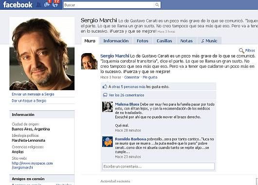 El periodista Sergio Marchi, especialista en rock, no obvió la salud de Cerati en su perfil de Facebook