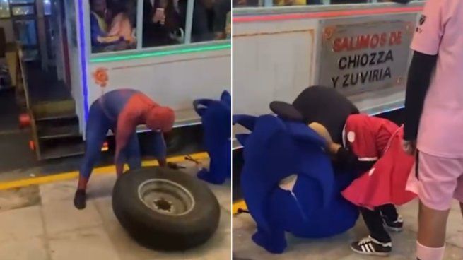 Spiderman, Sonic, Minnie y Messi fueron los cuatro héroes de la noche y el paseo.