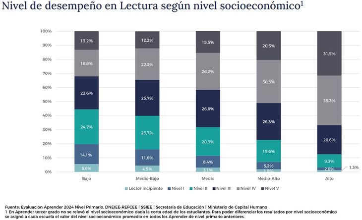 Gráfico 3: desempeño en lectura en alumnos, según su nivel socioeconómico.