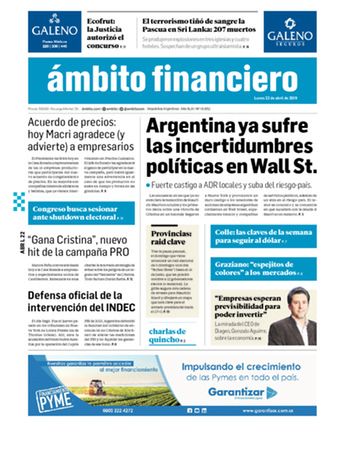 Tapa Edicion Impresa del 2019-04-22