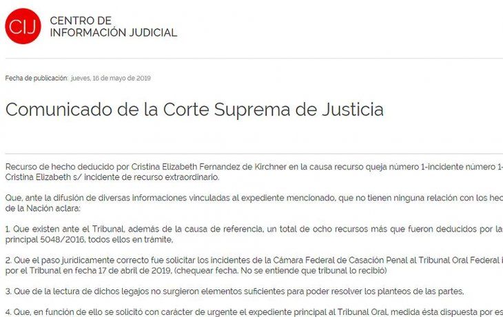 el comunicado de la corte y las dos aclaraciones que se filtraron