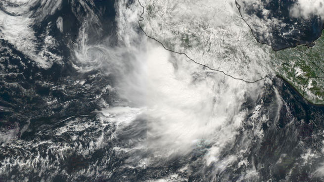 Vista satelital del ciclón Raymond en formació frente a las costas de México.