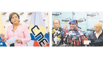 ámbito.com | El palacio y la calle. Tibisay Lucena, cabeza del poder electoral, terminó ayer con las esperanzas de remover este año a Nicolás Maduro. El opositor Henrique Capriles llamó a la población a “tomar Caracas” como protesta.