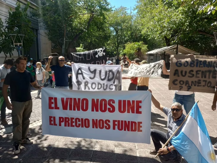 Los productores pequeños y medianos de uva protagonizaron una protesta por el centro de Mendoza. Los productores pequeños y medianos de uva protagonizaron una protesta por el centro de Mendoza.