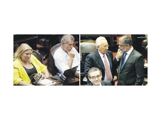 Elisa Carrió acusó al kirchnerismo de votar una ley a medida de sus funcionarios. Llevó al recinto su propio proyecto para regular la responsabilidad del Estado. Héctor  Recalde hablaba con Roberto Feletti sobre el proyecto para gravar autos de alta gama que se había dictaminado horas antes. Eric Calcagno en la banca.