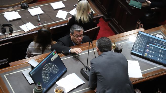 Germán Martínez, titular del bloque de Unión por la Patria, y Martín Menem, presidente de Diputados.