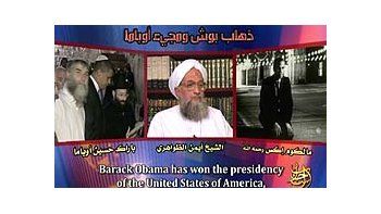 El audio de Al-Qaeda se distribuyó con una foto de Ayman al Zawahiri y con imágenes de Obama