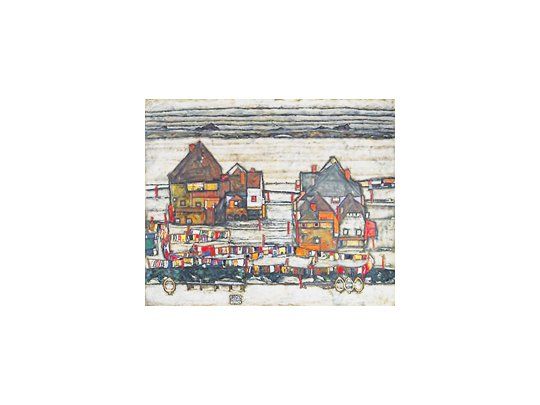 Al venderse ayer en Sotheby’s de Londres por 40 millones de dólares, este monumental paisaje urbano del expresionista Egon Schiele batió el récord del artista que era de 22 millones.
