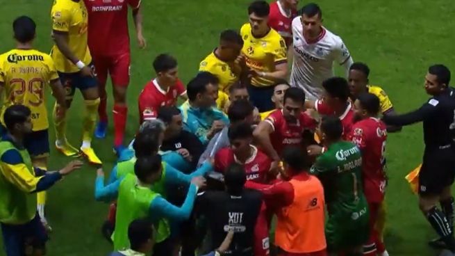 El juego entre América y Toluca terminó caliente. Peleas entre los staff técnicos, jugadores y con Helinho intercambiando gestos con un aficionado de las Águilas.