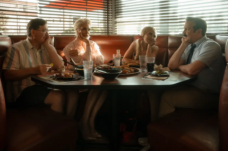 Jeremy Swift, Hannah Waddingham, Juno Temple and Jason Sudeikis on the set of the fourth season of Ted Lasso. Jeremy Swift, Hannah Waddingham, Juno Temple and Jason Sudeikis on the set of the fourth season of Ted Lasso.