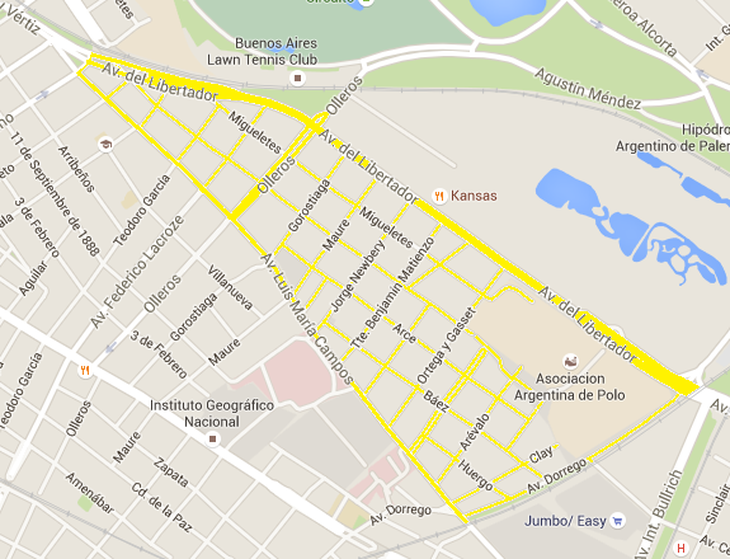 Mapa que puntualiza en amarillo la zona relevada Mapa que puntualiza en amarillo la zona relevada