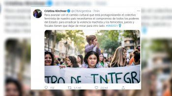 Cristina se refirió al 8M y criticó al Poder Judicial por mirar para otro lado