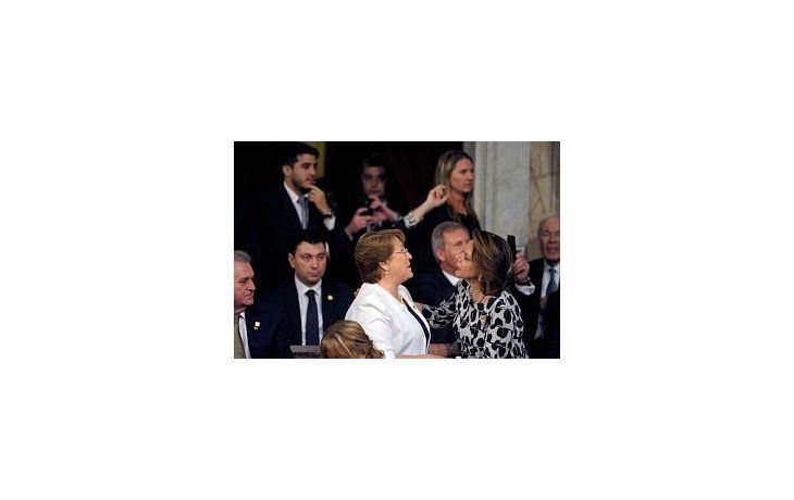 Estuvo presente una nutrida delegación de mandatarios extranjeros. En la imagen, Bachelet.