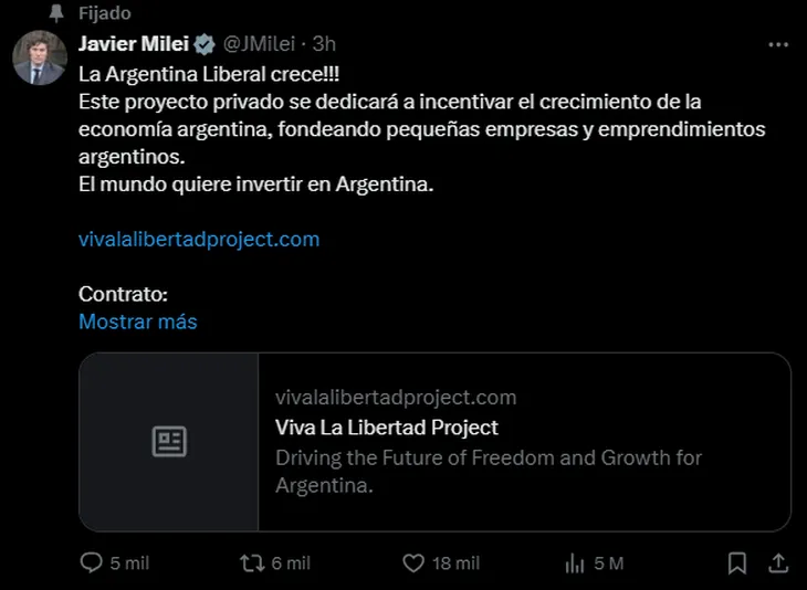 El tuit de Javier Milei promocionando la criptomoneda $LIBRA.