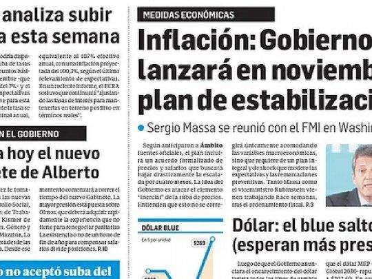 Así se informa. El 12 de octubre Ámbito Financiero anticipó detalles del plan de estabilización que anunció Sergio Massa.