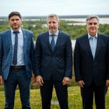 Maximiliano Pullaro, Rogelio Frigerio y Martín Llaryora, en Paraná.