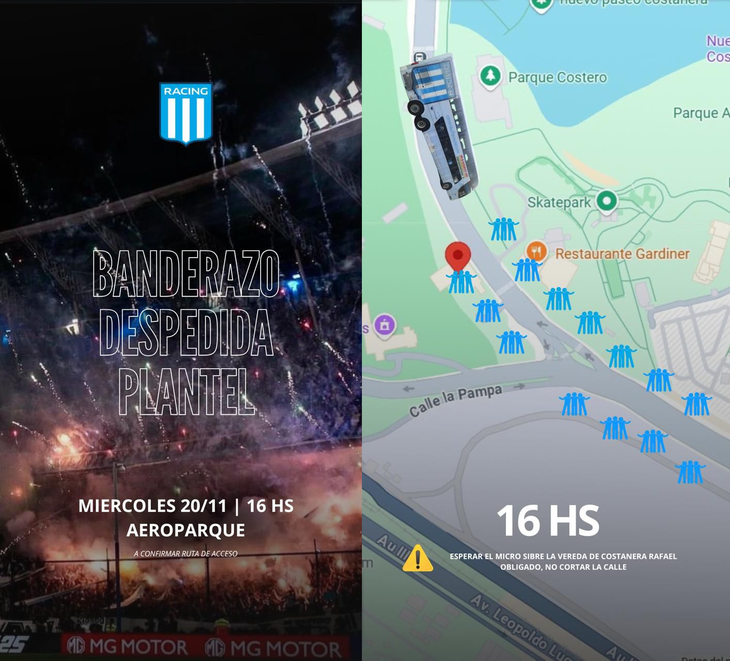 This will be the path of the Racing fans' flag. This will be the path of the Racing fans' flag.