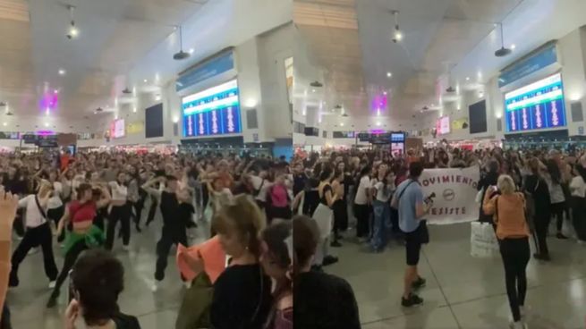 Los estudiantes de la UNA bailaron Fanático de Lali Espósito en la estación Once.