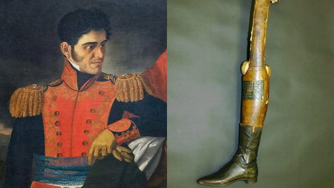 Santa Anna pierde&nbsp; la pierna izquierda en 1838, cuando las fuerzas francesas bombardearon el puerto de Veracruz.